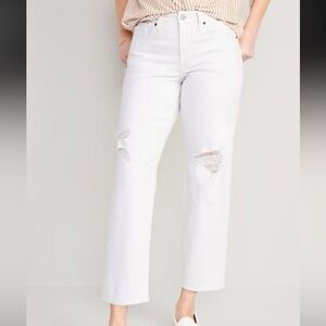 NWT Old Navy OG Hi Rise Loose Secret Smooth Pockets Ripped White Jeans Sz 18P